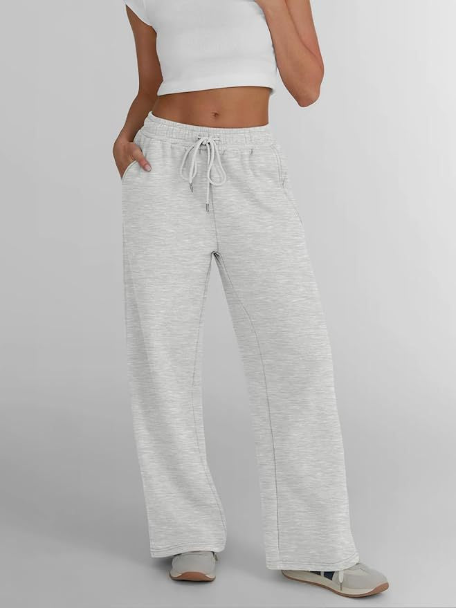Damen nan weite Loungehose mit hohem Elastikbund, verstellbarem Kordelzug und fließender Palazzosilhouette EB