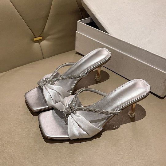 Damen elegante Slingback Sandalen mit glamourösem Schleifendetail EB