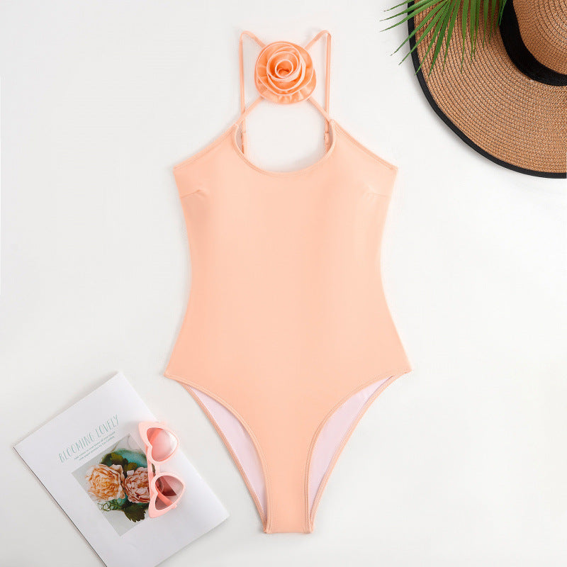 Damen Einteiler Badeanzug mit floralem Dekor und keyhole Ausschnitt EB