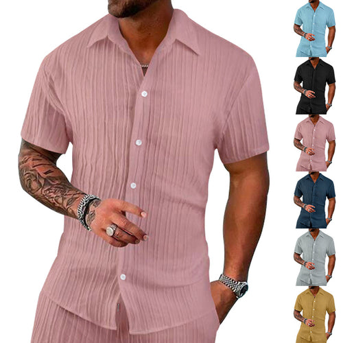 Herren Kurzarm-Hemd mit strukturiertem Design und modernen Knopfdetails EB