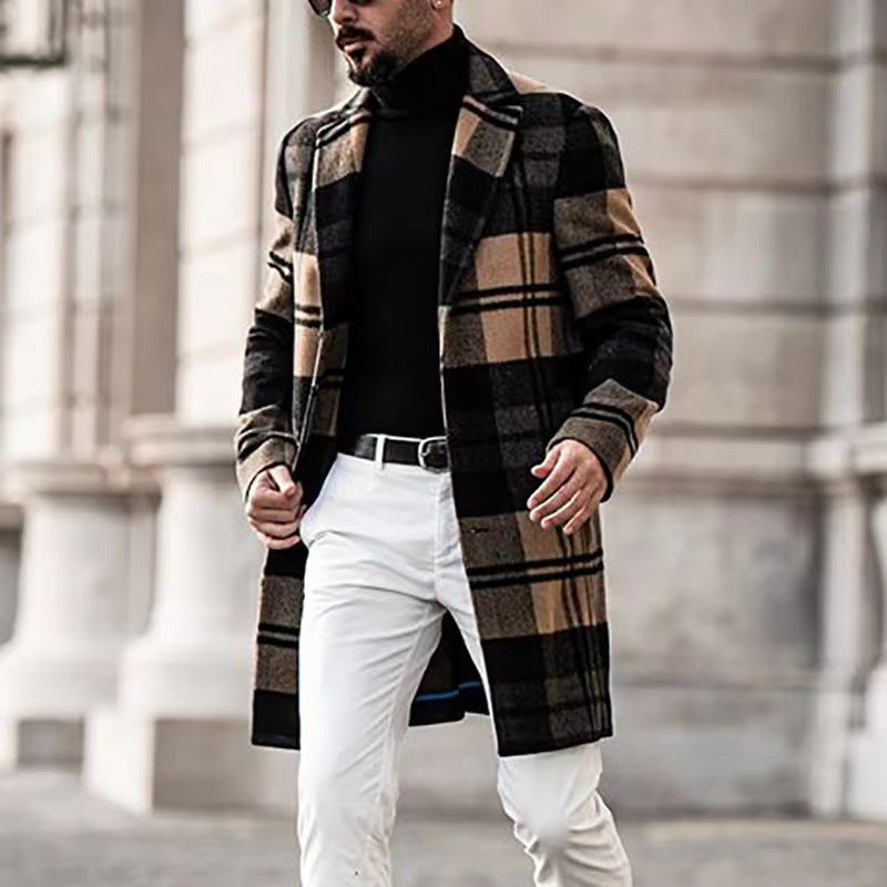 Herren eleganter Wollmantel mit klassischem Karomuster EB