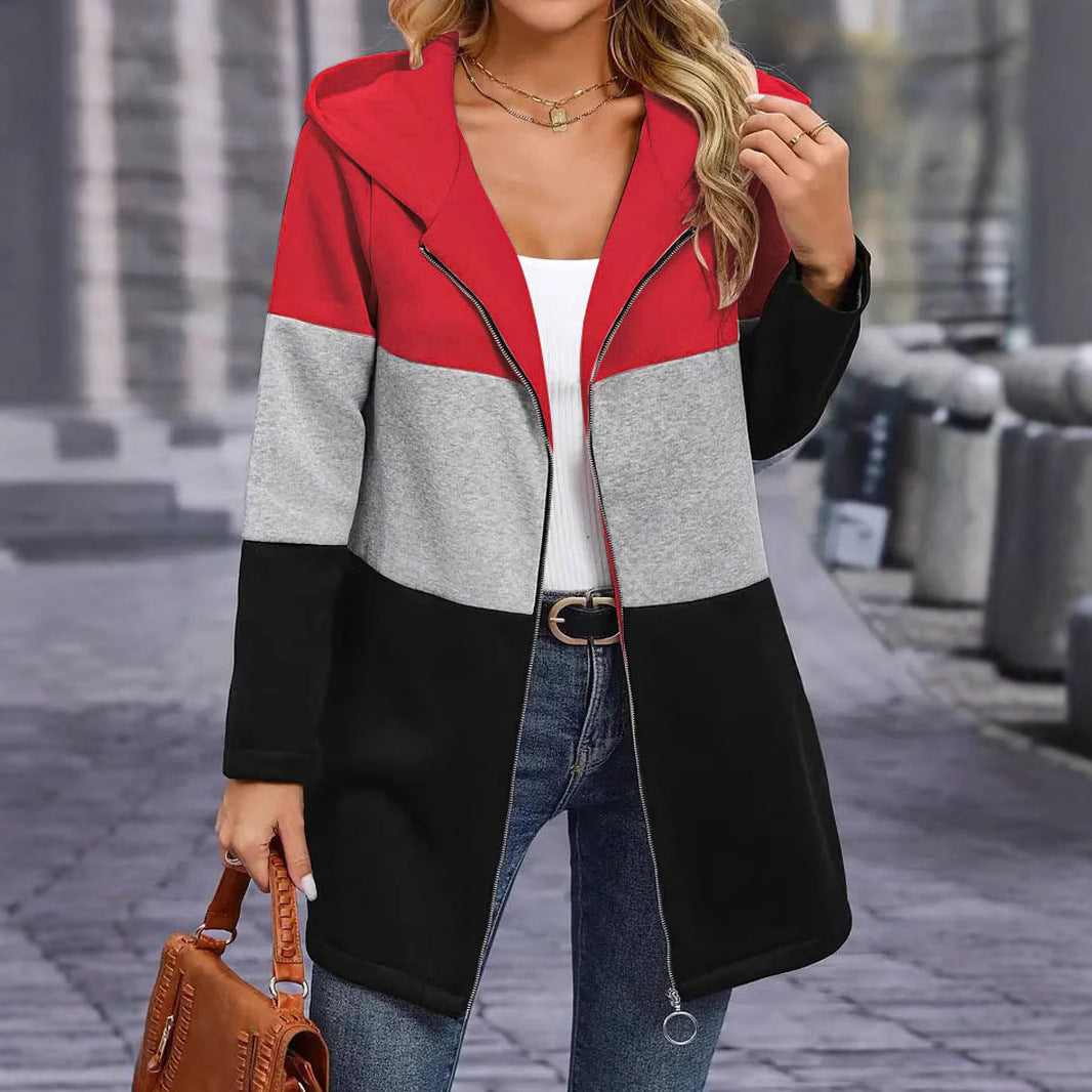 Damen lässiger Kapuzenmantel mit farbblockierendem Design EB