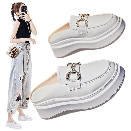 Damen elegante Plateau-Mules mit glänzenden Dekorelementen EB