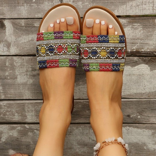 Damen Trendige Mules mit buntem Stickdesign EB
