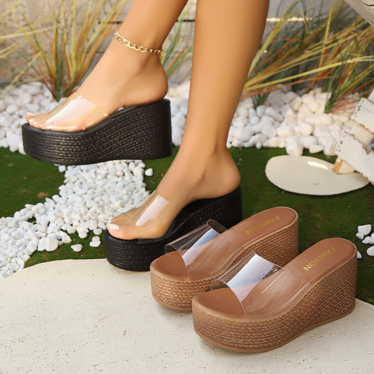 Damen Plateausandalen mit transparentem Obermaterial und rutschfester Sohle EB