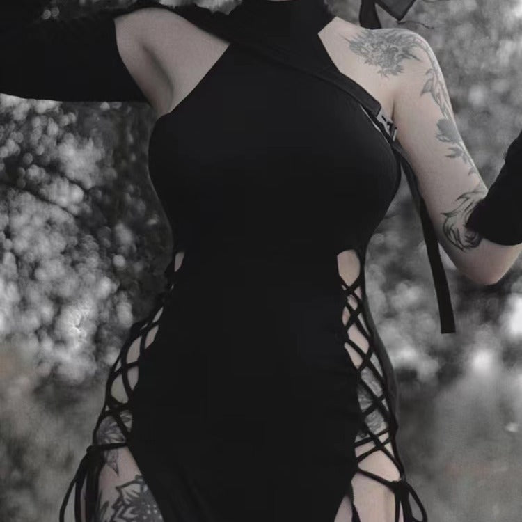 Damen Cut-Out Maxikleid mit seitlichen Schnürdetails und figurbetontem Schnitt EB