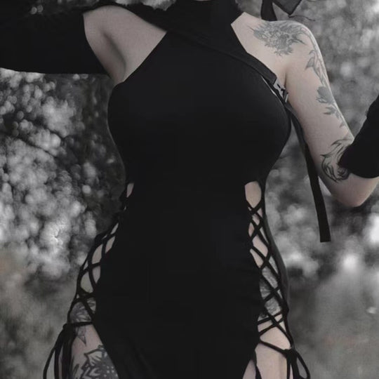 Damen Cut-Out Maxikleid mit seitlichen Schnürdetails und figurbetontem Schnitt EB