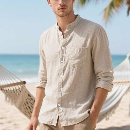 Herren Hemd im eleganten Henley-Stil mit strukturierter Baumwolle EB