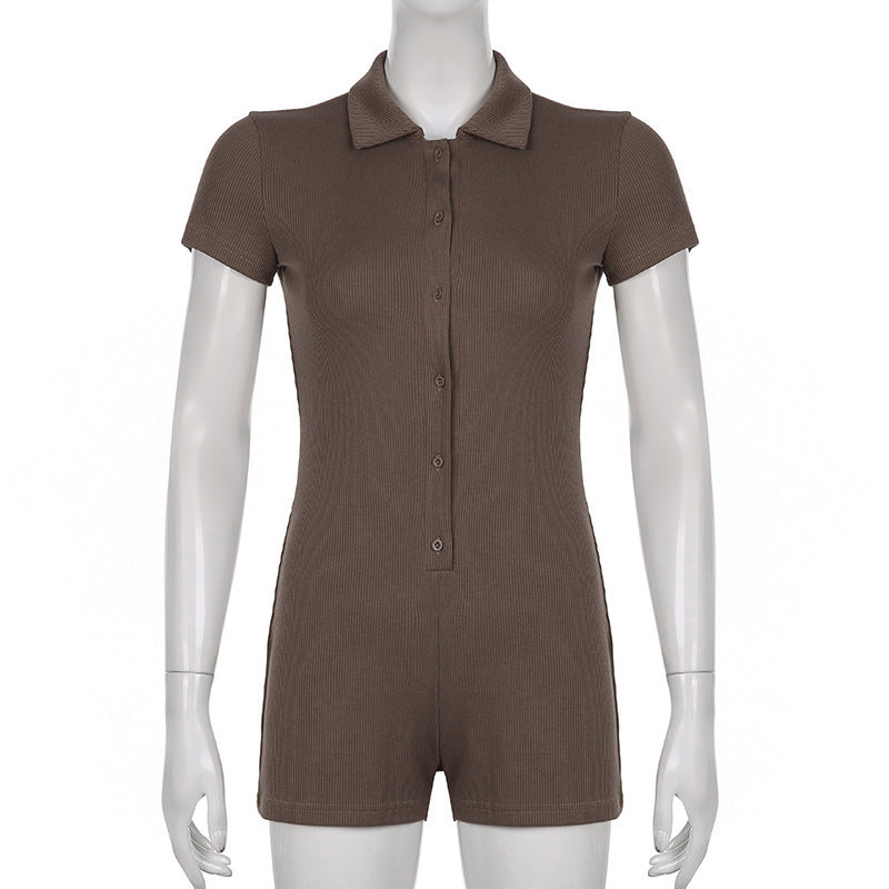 Damen stylischer Body mit Polokragen und Knopfleiste EB