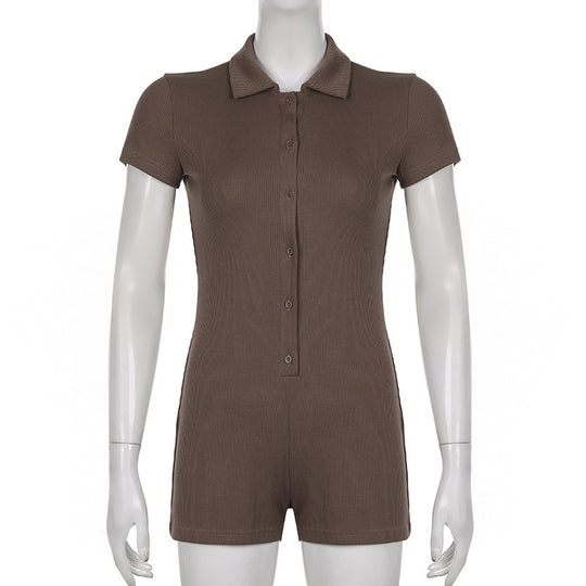 Damen stylischer Body mit Polokragen und Knopfleiste EB