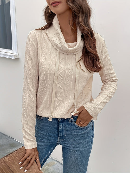 Damen Cowl-Neck Pullover mit strukturiertem Musterdetail und langem Arm EB
