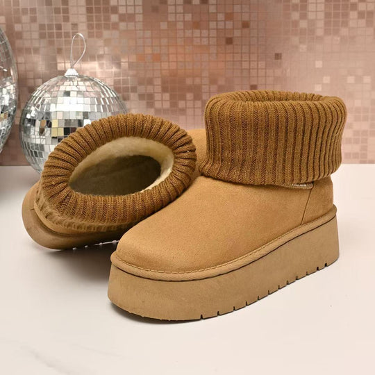 Damen Modische Winterstiefel aus weichem Wildleder mit elastischem Strickrand EB