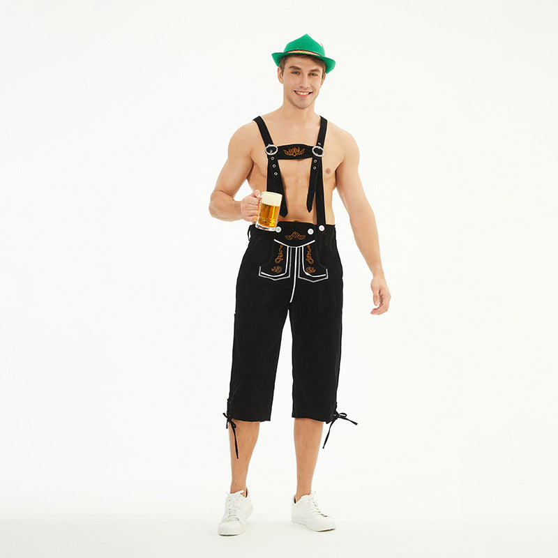 Herren nan knielange Trachten-Latzhose mit verstellbaren Trägern und dekorativer Stickerei EB