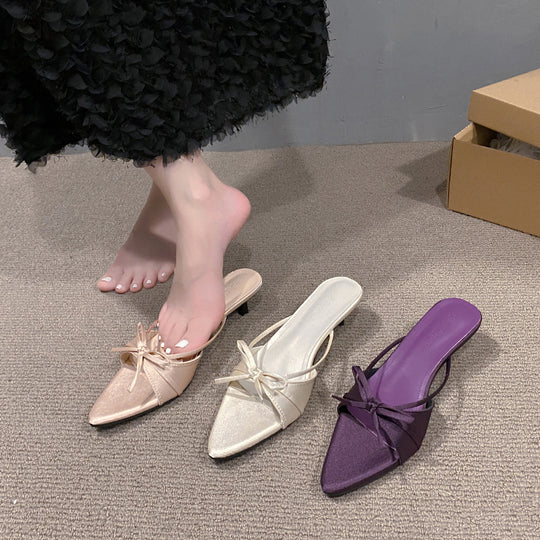 Damen elegante Slingback-Pantoletten mit dekorativem Schleifen-Detail EB