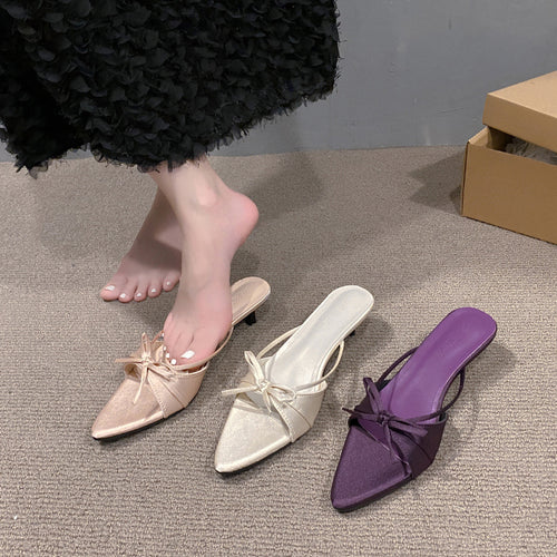 Damen elegante Slingback-Pantoletten mit dekorativem Schleifen-Detail EB