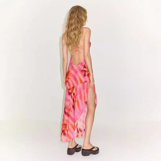 Damen Sommerliches Maxikleid mit asymmetrischem Saum und floralem Design EB