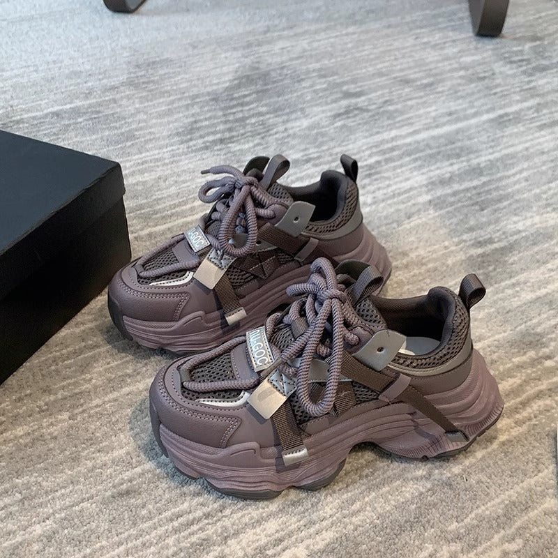 Damen leichte Lace-Up Sneakers mit robustem Obermaterial und flexibler Sohle EB