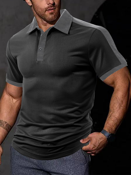 Herren nan figurnahes Kontrast-Poloshirt mit Schulterpasse und Hemdkragen EB