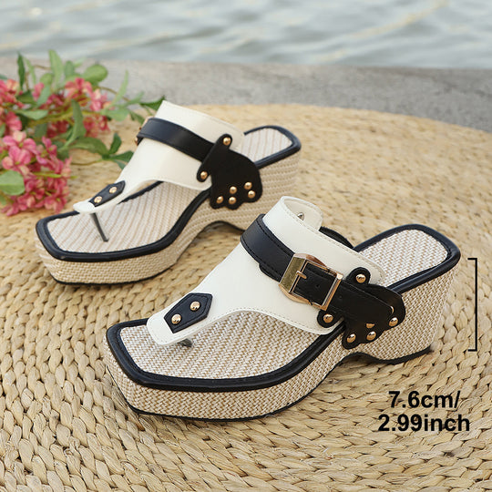 Damen Wedge-Sandaletten mit modischem Riemendesign und dekorativem Schnallenverschluss EB