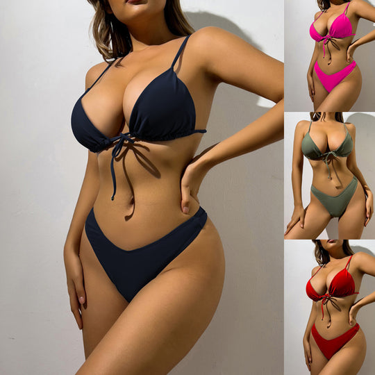 Damen Triangel-Bikini mit verstellbarem Bindeband und hohem Beinausschnitt EB