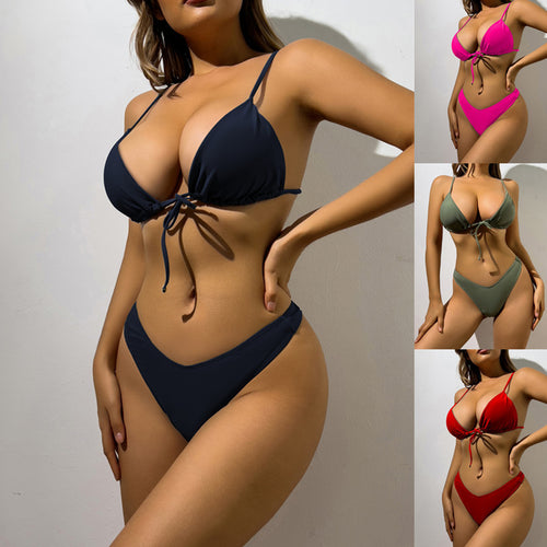 Damen Triangel-Bikini mit verstellbarem Bindeband und hohem Beinausschnitt EB