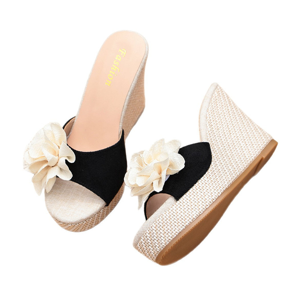 Damen Wedge-Sandalen mit floralem Dekor und hochwertiger Oberflächenstruktur EB