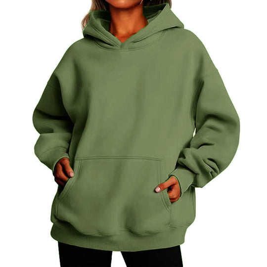 Damen nan Oversize-Kapuzenpullover mit Raglanärmeln, Kängurutasche und weichem Fleece-Innenfutter EB