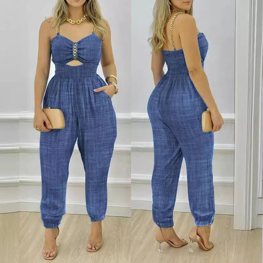 Damen Modischer Jumpsuit mit Cut-Out und dünnen Trägern EB