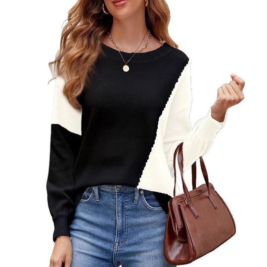 Damen modischer Pullover mit geometrischem Design und Rippstruktur EB