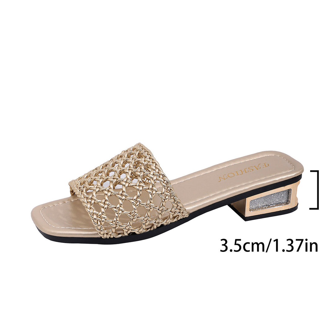 Damen Offene Mules mit geflochtenem Riemendesign EB