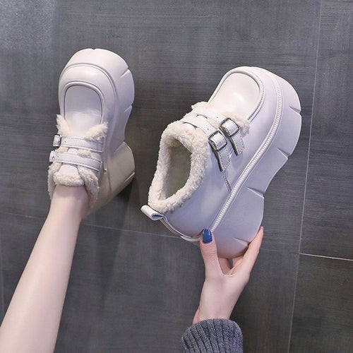 Damen Plüschgefütterte Sneaker mit doppeltem Schnallenverschluss EB