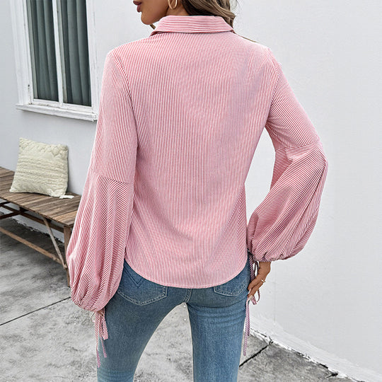 Damen Bluse mit voluminösen Ärmeln und gestreiftem Design EB