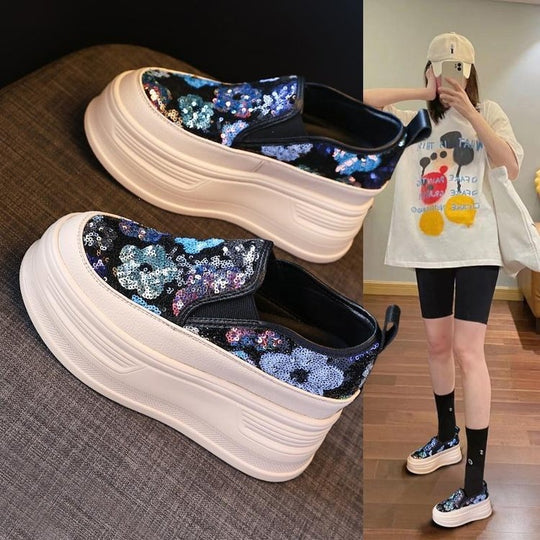 Damen Plateausneakers mit funkelnden Pailletten und elastischem Einschlupf EB