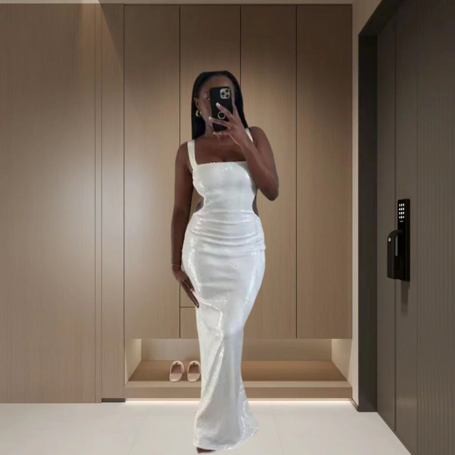 Damen Glamouröses Abendkleid mit schimmernder Paillettenverzierung EB