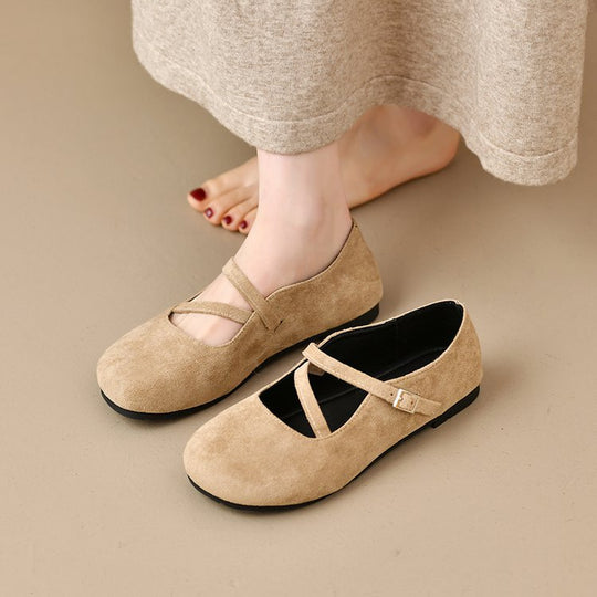 Damen Bequeme Ballerinas mit Querriemen und Schnallenakzent EB