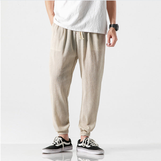 Herren nan lässige Leinen-Joggerhose mit Tunnelzug, strukturierter Oberfläche und elastischen Bündchen EB