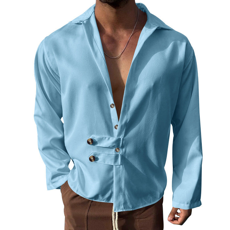 Herren Elegantes Hemd mit innovativem Knopfdesign und tiefem V-Ausschnitt EB