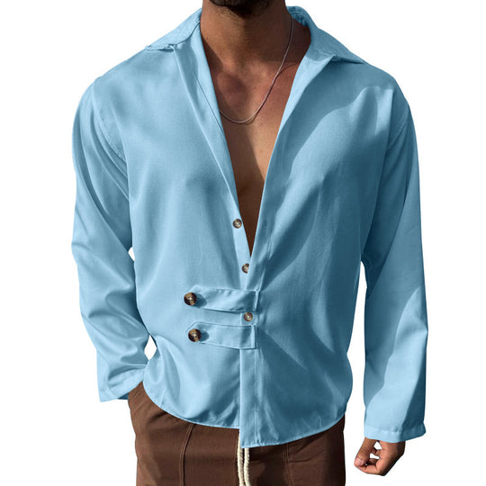 Herren Elegantes Hemd mit innovativem Knopfdesign und tiefem V-Ausschnitt EB