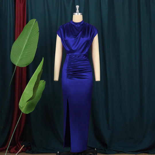 Damen Elegantes Maxikleid mit tiefem Schlitz und raffiniertem Drapierungsdesign EB