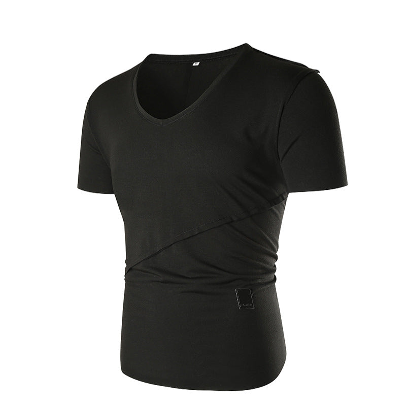 Herren V-Ausschnitt T-Shirt mit asymmetrischem Schnitt und elastischem Bund EB
