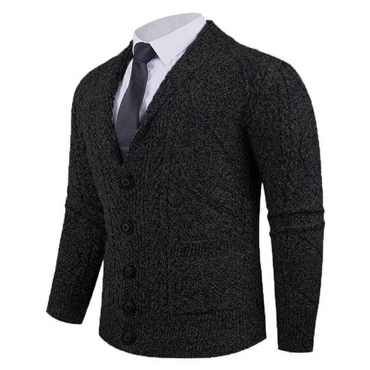 Herren nan Strickcardigan mit Schalkragen, Zopfmuster, aufgesetzten Taschen und Knopfleiste EB