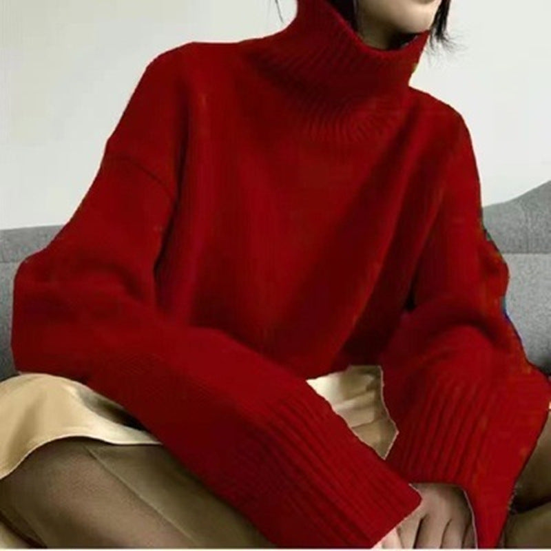 Damen gemütlicher Rollkragenpullover aus feinem Strick EB