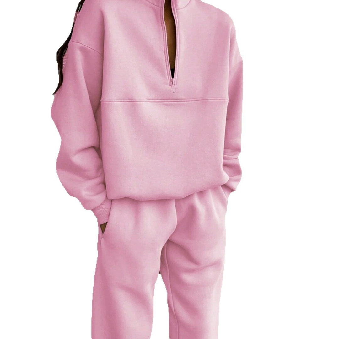 Damen nan Oversize Half-Zip Sweatshirt mit Stehkragen und weicher Jogginghose EB