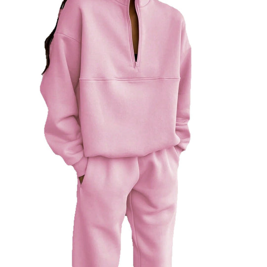 Damen nan Oversize Half-Zip Sweatshirt mit Stehkragen und weicher Jogginghose EB