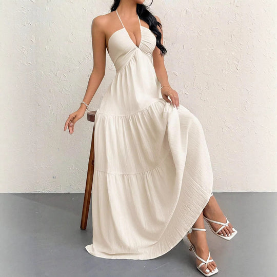 Damen Maxikleid mit tiefer Frontausschnitt und schwingendem Rock EB