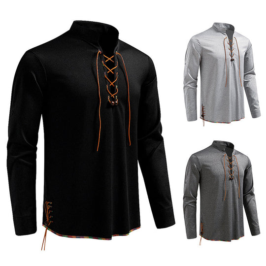 Herren Langarmshirt mit Kordelzug und Stehkragen EB