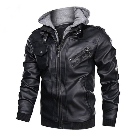 Herren flauschige Kunstlederjacke mit Hoodie EB