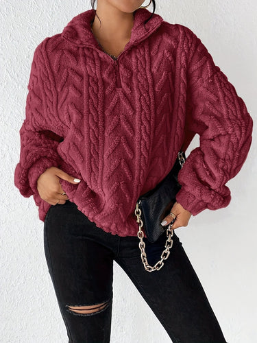 Damen Fleece Pullover mit hohem Kragen und strukturiertem Design EB