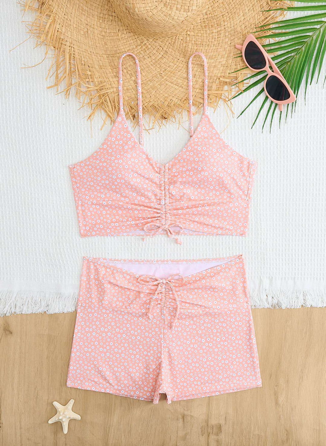Damen Bikini mit floralem Rüschendesign und verstellbaren Trägern EB