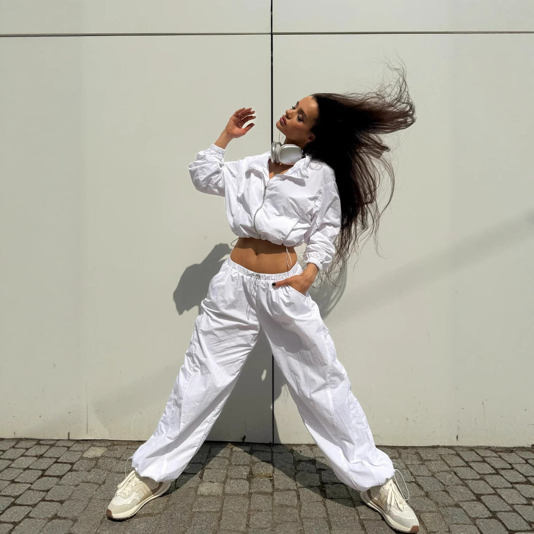 Damen Kurz geschnittene Windbreaker Jacke mit halbem Reißverschluss, Tunnelzug und elastischen Bündchen EB